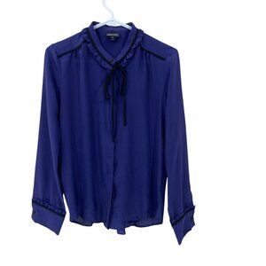 Just Cavalli Italy Size 40 /S Purple 100% Silk‎ Ruffle Collar Long Sleeve Blouse